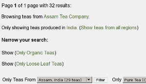 Screenshot of browse teas feature