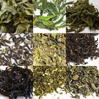 Collage of 9 different loose-leaf teas