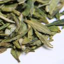 Long, flat green tea leaves