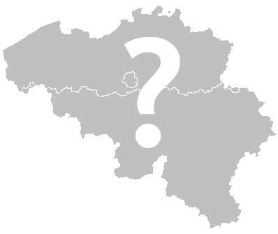 Outline of Belgium in gray, with a white question mark superimposed on the map