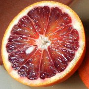 A blood orange, sliced open