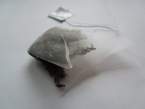 A nylon tea bag or pyramid sachet